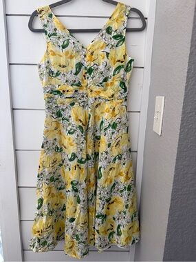 Robbie Bee Yellow Floral Cotton Dress